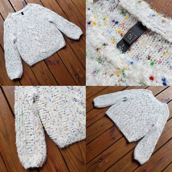 M white fuzzy rainbow speckled long sleeve cozy sweater - Picture 4 of 4